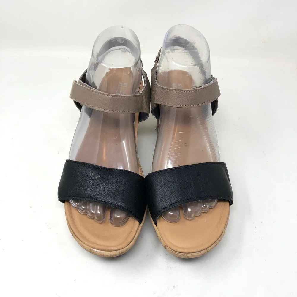 Naot‎ Womens 39 Wedge Sandals Black Taupe Leather Cork Platform Heel US Size 8